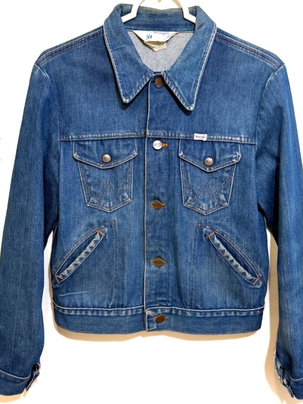 VINTAGE 70s WRANGLER DENIM JACKET MENS SMALL 39x21.5 MADE IN USA COTTON
